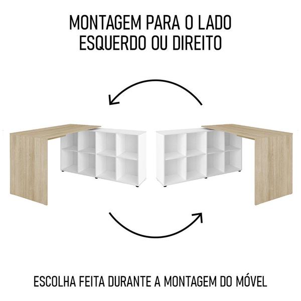 Imagem de Mesa Escrivaninha em L Eron e Balcão 60cm 2 Portas Look A06 Carvalho/Branco - Mpozenato