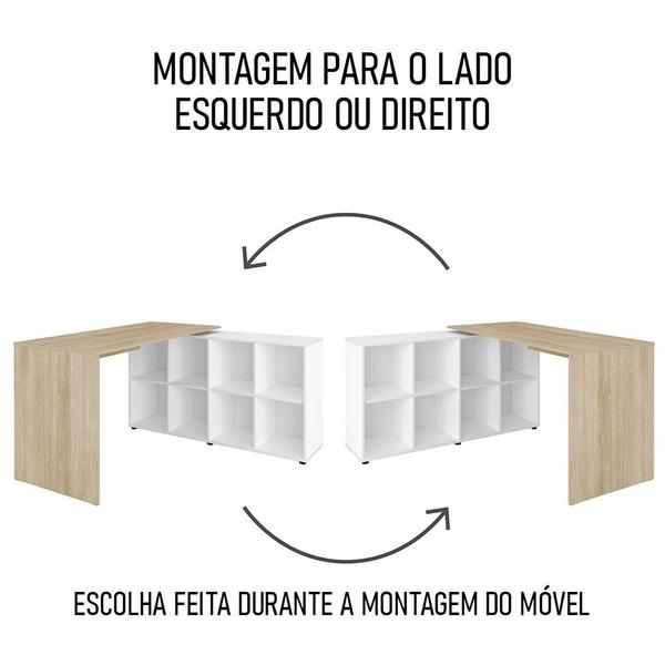 Imagem de Mesa Escrivaninha em L Eron e Estante Livreiro 90x187cm Lean A06 Branco/Carvalho - Mpozenato