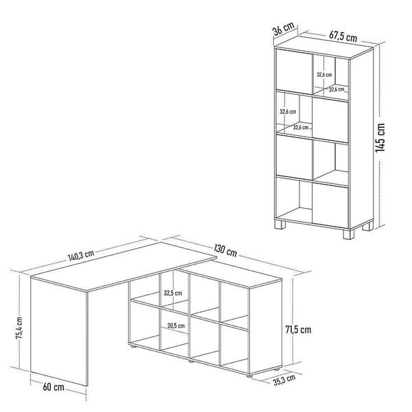 Imagem de Mesa Escrivaninha Em L Eron E Estante Livreiro Maly A06 Branco - Mpozenato