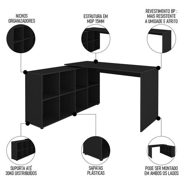 Imagem de Mesa Escrivaninha Em L Eron E Estante Livreiro Maly A06 Preto - Mpozenato