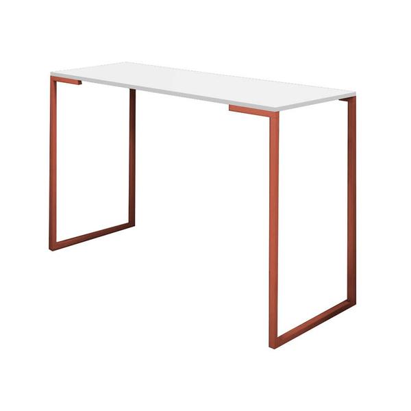 Imagem de Mesa Escrivaninha Escritório e Home Office Stan Industrial Ferro Bronze Tampo MDF Branco - Ahazzo Móveis