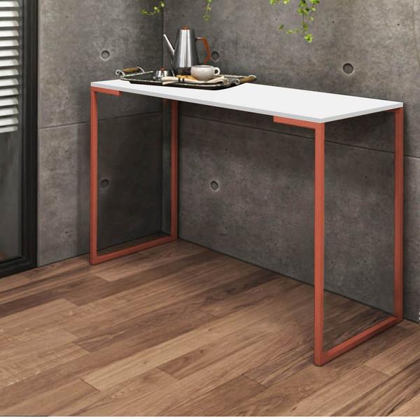 Imagem de Mesa Escrivaninha Escritório e Home Office Stan Industrial Ferro Bronze Tampo MDF Branco - Ahazzo Móveis