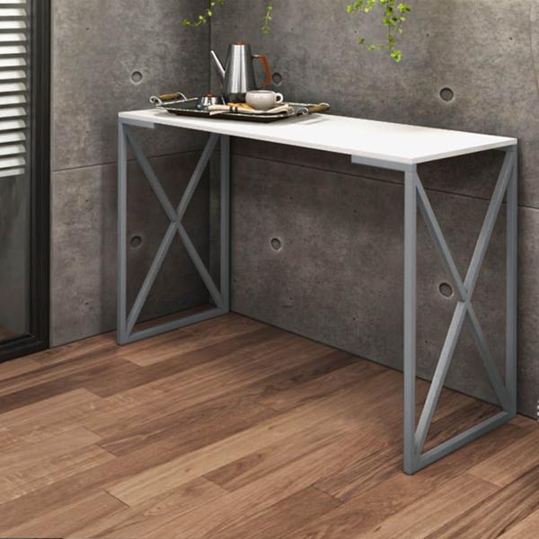 Imagem de Mesa Escrivaninha Escritório e Home Office X Zurik X Industrial Ferro Cinza Tampo MDF Branco - Ahz Móveis