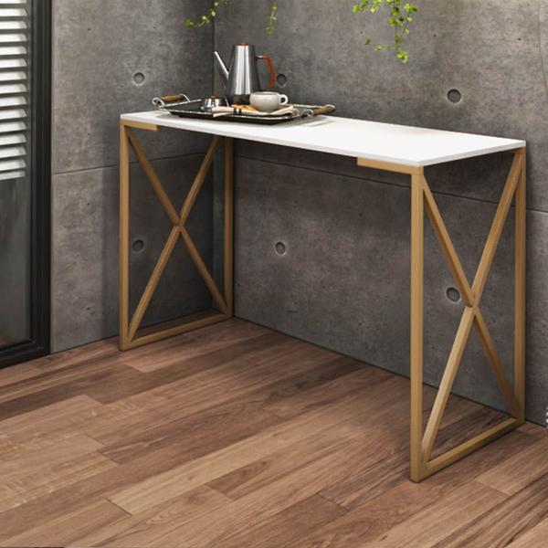 Imagem de Mesa Escrivaninha Escritório e Home Office X Zurik X Industrial Ferro Dourado Tampo MDF Branco - Ahz Móveis