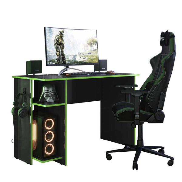 Imagem de Mesa Escrivaninha Gamer 3875 Preto e Verde Qmovi