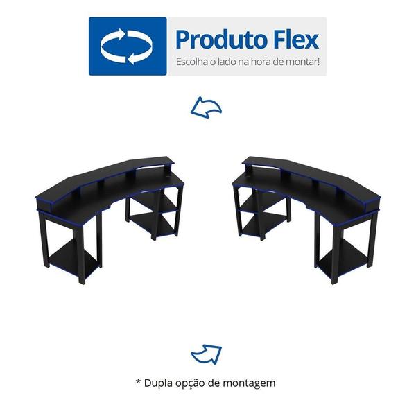 Imagem de Mesa Escrivaninha Gamer com Gancho para Headset - Preto/Azul