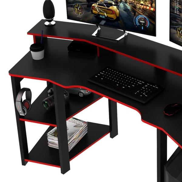 Imagem de Mesa Escrivaninha Gamer com Gancho para Headset - Preto/Vermelho