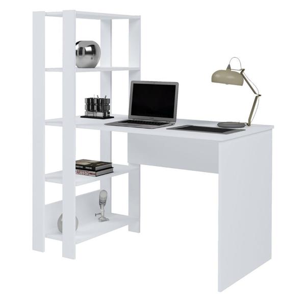 Imagem de Mesa Escrivaninha Para Notebook Com 4 Prateleiras 120X134Cm Match Artely Branco