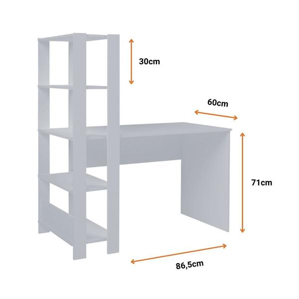 Imagem de Mesa Escrivaninha Para Notebook Com 4 Prateleiras 120X134Cm Match Artely Branco