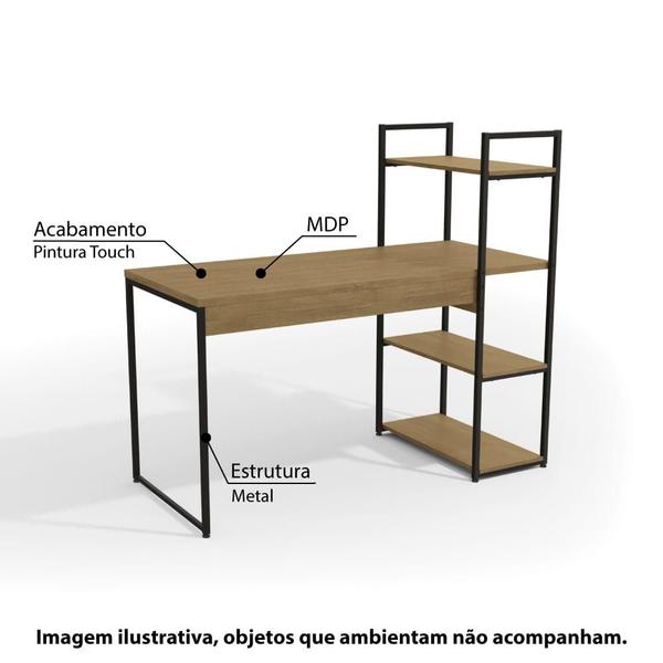 Imagem de Mesa Estante Industrial com 3 Prateleiras - Freijó/Preto