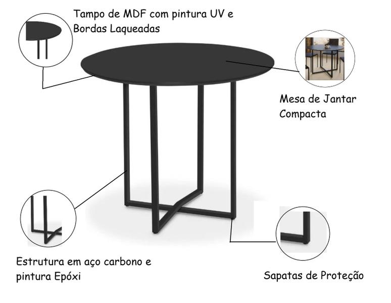 Imagem de Mesa Estilo Industrial Redonda Mdf E Aço Preta