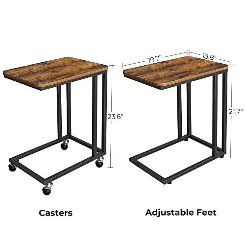 Imagem de Mesa final VASAGLE, Mesa Lateral, Bandeja de TV, Mesa de Lanche em Forma de C com moldura metálica, rodízios, industriais, para sala de estar, quarto, marrom rústico e preto ULNT50X