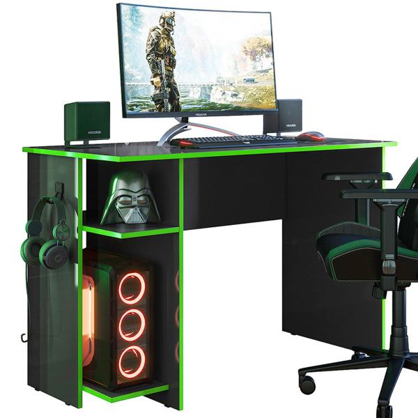 Imagem de Mesa Gamer 2 Prateleiras Preto Fosco/Verde 3875 - Qmovi