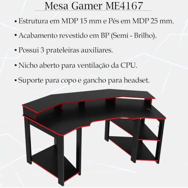 Imagem de Mesa Gamer Cockpit 3 Prateleiras ME4167 Preto Vermelho Tecno Mobili