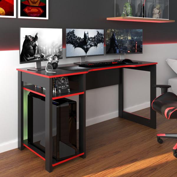 Imagem de Mesa Gamer Dark para 3 Monitores Preto/Vermelho - Pnr Móveis