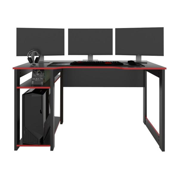 Imagem de Mesa Gamer Dark para 3 Monitores Preto/Vermelho - Pnr Móveis