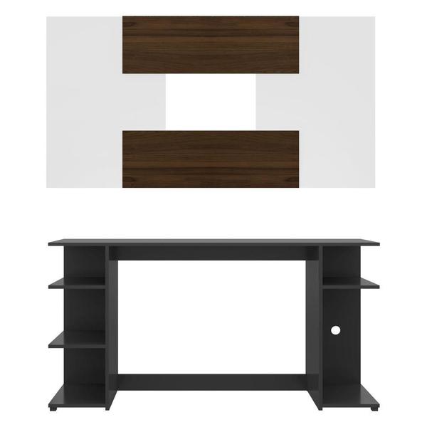 Imagem de Mesa Gamer Escrivaninha com Painel TV 65" Guilda Multimóveis Preto/Branco/Madeirado