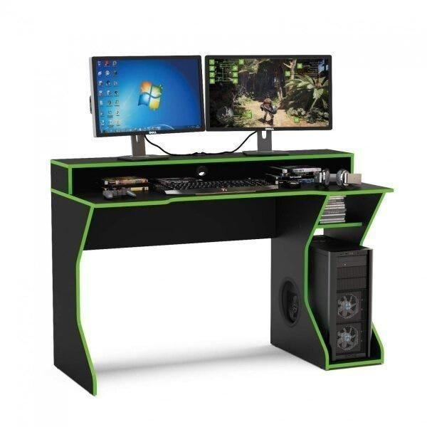 Imagem de Mesa Gamer Fremont com Nicho e Suporte para CPU - Preto/Verde