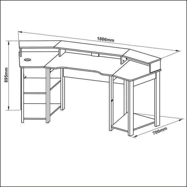 Imagem de Mesa Gamer Para 2 Monitores 186,6x89,5x70 cm Preto/Azul