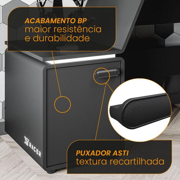 Imagem de Mesa Gamer XT Racer Space Two 1 Porta 2 Prateleiras Preto/Branco - Politorno