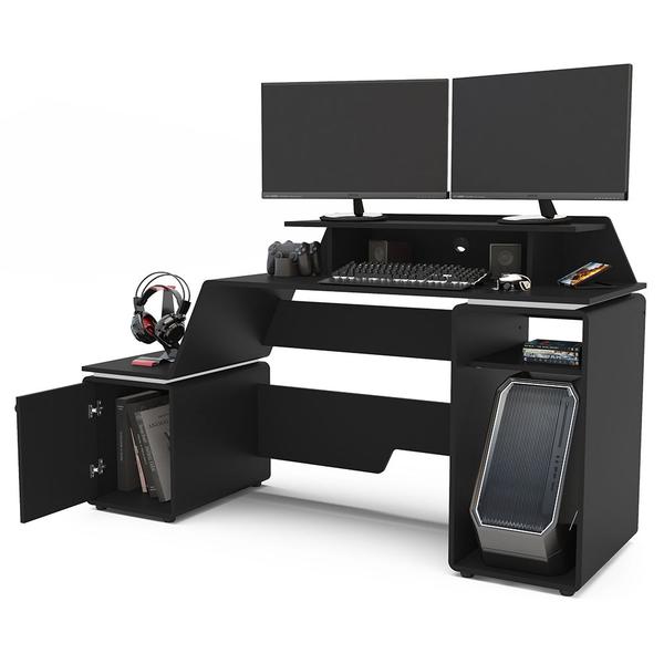 Imagem de Mesa Gamer XT Racer Space Two 1 Porta 2 Prateleiras Preto/Branco - Politorno