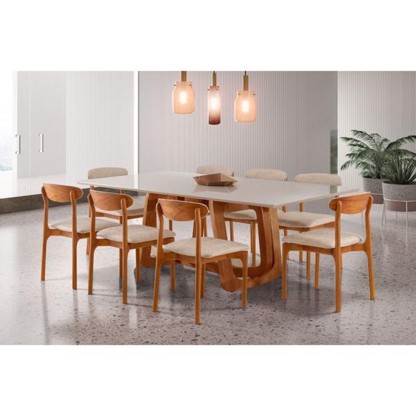 Imagem de Mesa Genova 2200 X 1100 com 8 Cadeiras Monaco Cinamomo imbuia/Laq. Off white - Imbuia natural