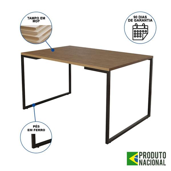 Imagem de Mesa Industrial Base de Ferro Preto Tampo 137x90 Amêndoa 4 Cadeiras Eames Madeira Assento Branco