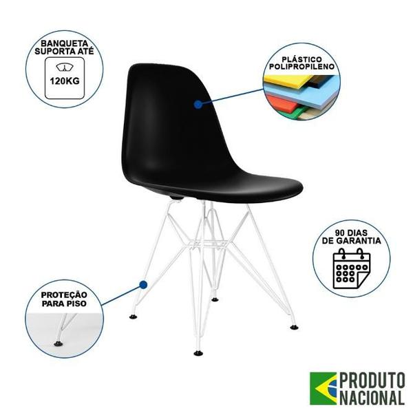 Imagem de Mesa Industrial Base Ferro Branco Tampo 137x90 Amendoa 4 Cadeiras Eames Ferro Branco Assento Preto