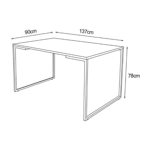 Imagem de Mesa Industrial Base Ferro Branco Tampo 137x90 Amêndoa 4 Cadeiras Eames Madeira Assento Preto