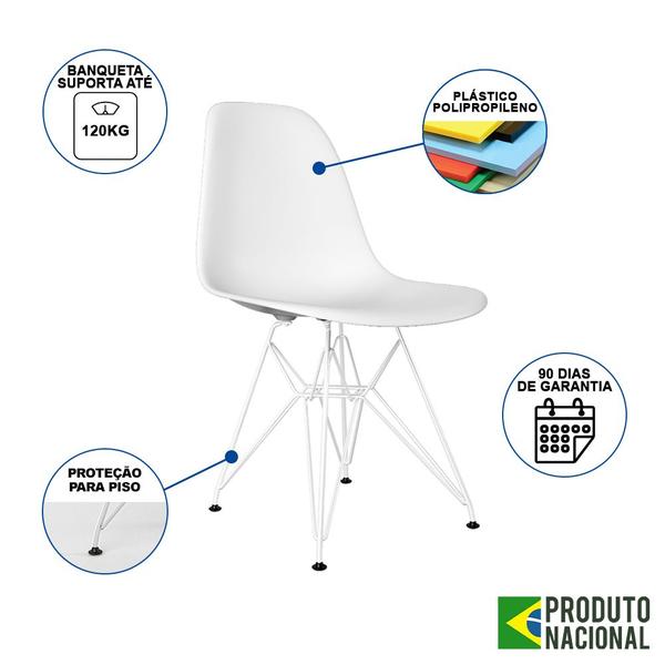 Imagem de Mesa Industrial Base Ferro Branco Tampo 137x90 Canela 4 Cadeiras Ferro Branco Assento Branco