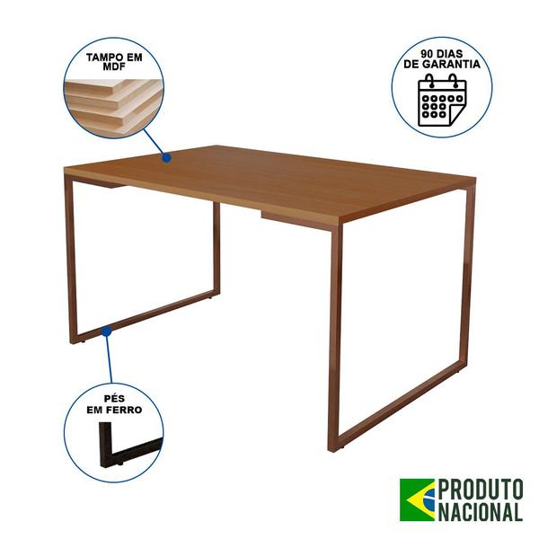 Imagem de Mesa Industrial Base Ferro Cobre Tampo 137x90 Canela 4 Cadeiras Eames Madeira Assento Preto