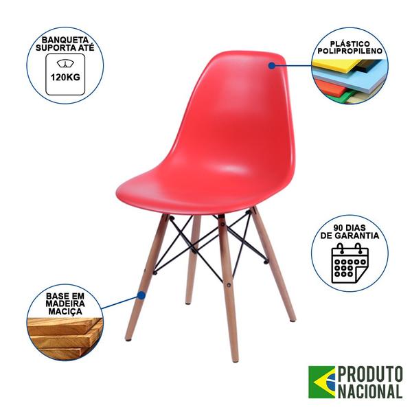 Imagem de Mesa Industrial Base Ferro Cobre Tampo 137x90 Preto 4 Cadeiras Eames Madeira Assento Vermelho