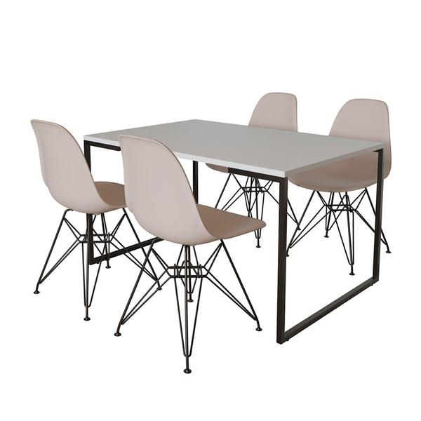 Imagem de Mesa Industrial Base Ferro Preto Tampo 137x90 Branco 4 Cadeiras Ferro Preto Assento Branco