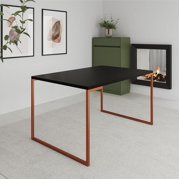 Imagem de Mesa Industrial Jantar 137x90cm Preta Base Cobre Manchester