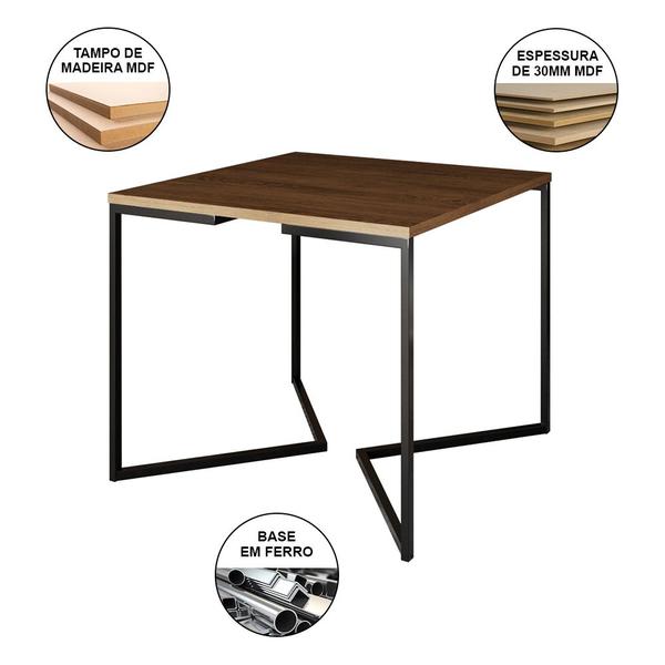 Imagem de Mesa Industrial Jantar Quadrada Amêndoa 90cm Base V com 4 Poltronas Pretas Eames Eiffel Ferro Preto