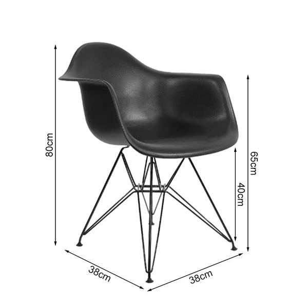 Imagem de Mesa Industrial Jantar Quadrada Preta 90cm Base V com 4 Poltronas Pretas Eames Eiffel Ferro Preto