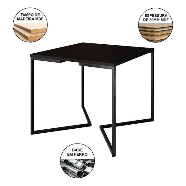 Imagem de Mesa Industrial Jantar Quadrada Preta 90cm Base V com 4 Poltronas Pretas Eames Eiffel Ferro Preto