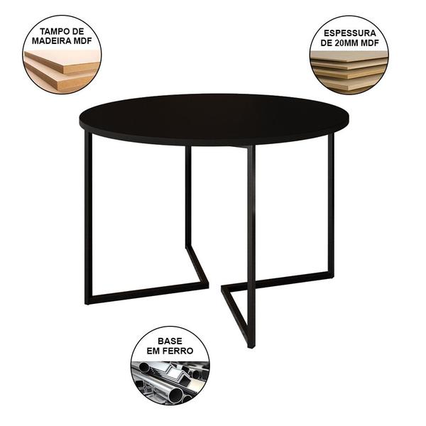 Imagem de Mesa Industrial Jantar Redonda 110cm Preta Base V com 4 Poltronas Pretas Eames Daw Ferro Preto