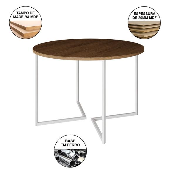 Imagem de Mesa Industrial Jantar Redonda Amêndoa 110cm Base V com 4 Cadeiras Eames Pretas Ferro Branco