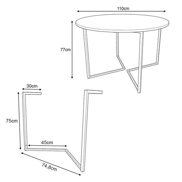 Imagem de Mesa Industrial Jantar Redonda Branca 110cm Base V com 4 Poltronas Eames Eiffel Daw Pretas Ferro Bra