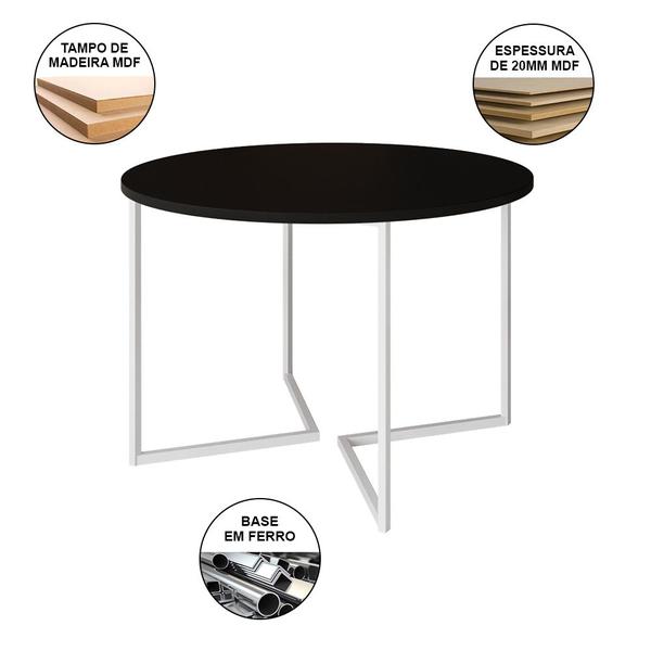 Imagem de Mesa Industrial Jantar Redonda Preta 110cm Base V com 4 Cadeiras Eames Brancas Ferro Branco