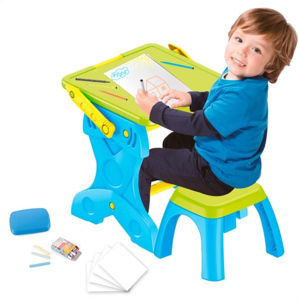 Imagem de Mesa Infantil Banco Cadeira Atividade Escolar Com Quadro Negro