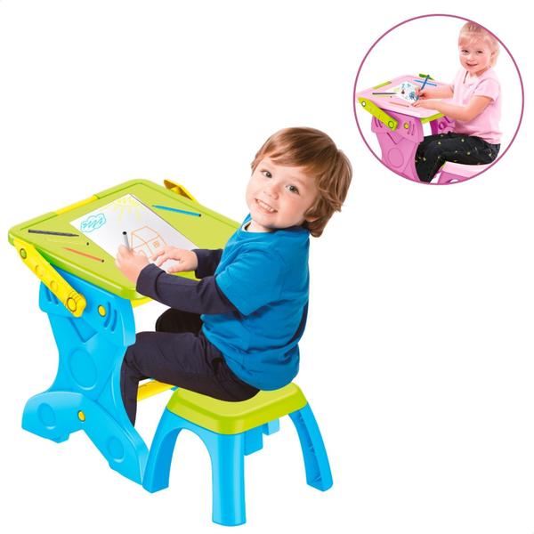 Imagem de Mesa Infantil Banco Cadeira Atividade Escolar Com Quadro Negro