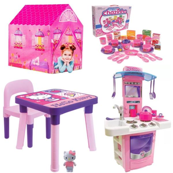 Imagem de Mesa Infantil Didática Hello Kitty +Casinha e Chá e Cozinha