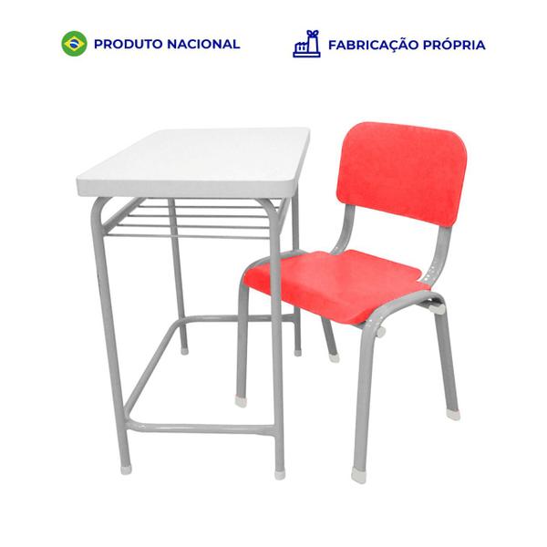 Imagem de Mesa Infantil Escolar Com Cadeira Reforçadas Lg Flex Vermelha