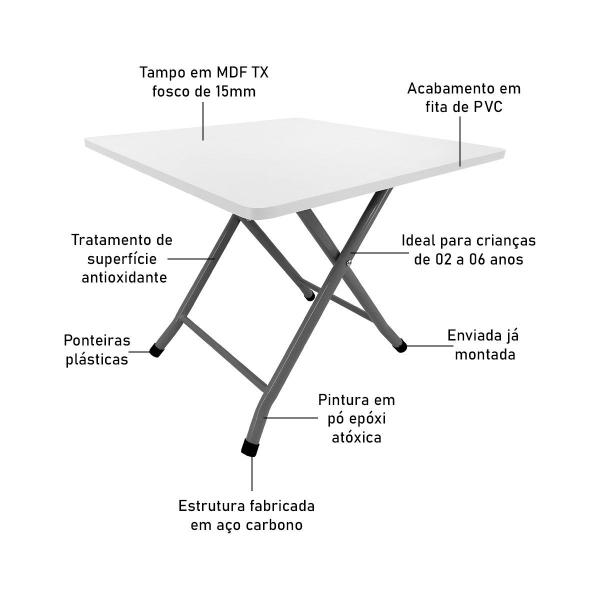 Imagem de Mesa Infantil Havai Dobrável Para Criança Desenhar Prata e Branco