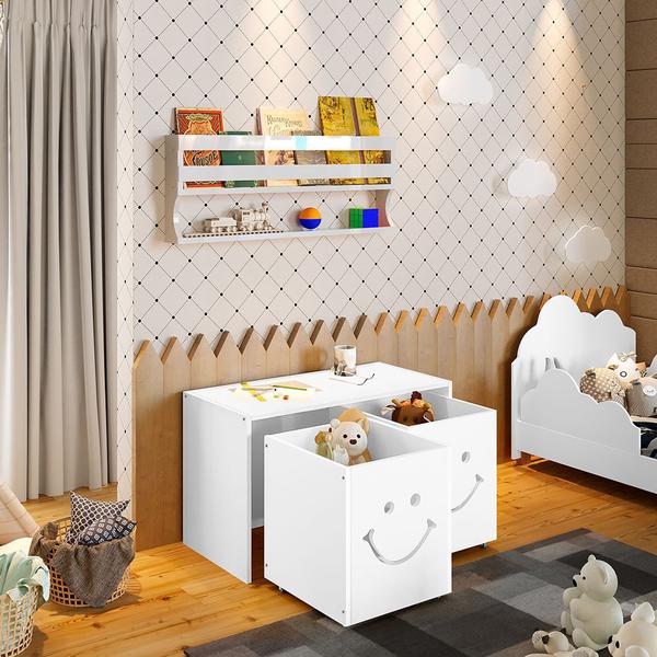 Imagem de Mesa Infantil Montessoriana com Led Alegra Smile com Nichos - Branca