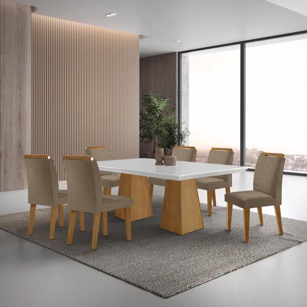 Imagem de Mesa Inovare 180 Tp Mdf Vidro/canto Reto com 6 Cadeiras Bugatti Grfite / Off White / Imbuia Ripado