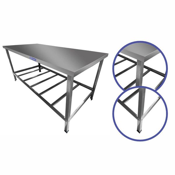 Mesa Inox Pequena com Grade 1,9 metro x 55 cm - Sebem Imagem de Mesa Inox Pequena com Grade 1,9 metro x 55 cm