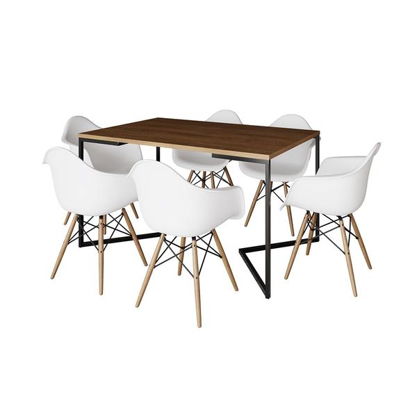 Imagem de Mesa Jantar Industrial Amêndoa Retangular 137x90cm Base V Ferro Preto com 6 Poltronas Eames Eiffel B